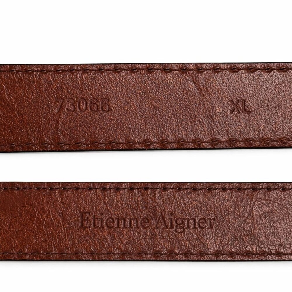 Vtg 90s Etienne Aigner Branded Cognac Brown Leather Belt with Gold Buckle, XL - Picture 7 of 9